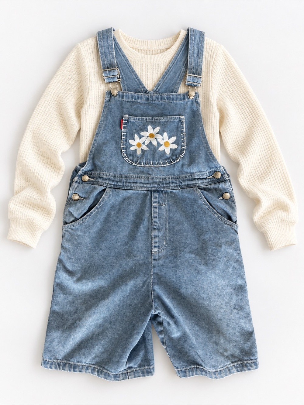 D’Mode Girls Vintage Daisy Denim Shortalls Women’s XL 100% Cotton